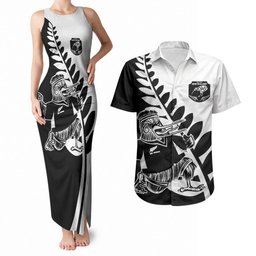 Custom Aotearoa Rugby League Couples Matching Tank Maxi Dress and Hawaiian Shirt Kiwi Haka and Fern - Sporty Style