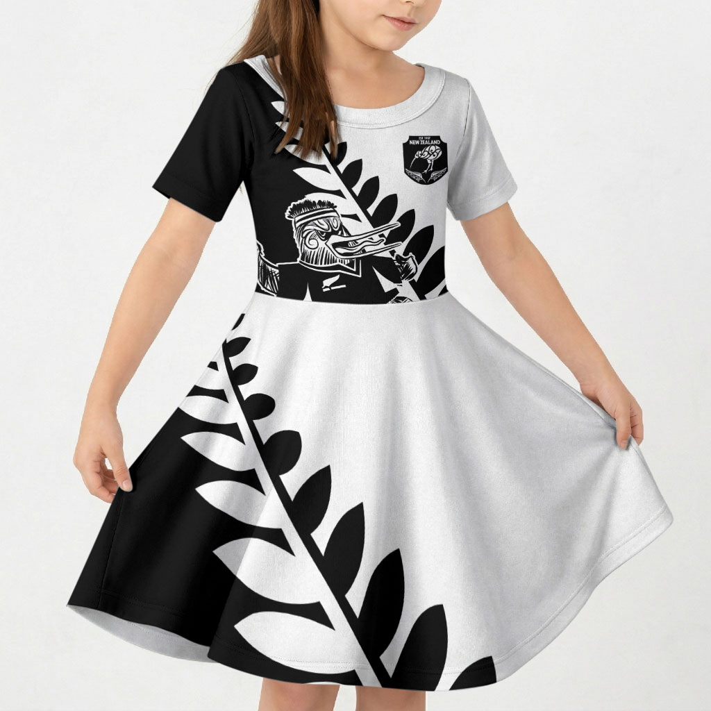 Custom Aotearoa Rugby League Kid Short Sleeve Dress Kiwi Haka and Fern - Sporty Style