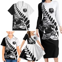 Custom Aotearoa Rugby League Family Matching Long Sleeve Bodycon Dress and Hawaiian Shirt Kiwi Haka and Fern - Sporty Style