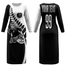 Custom Aotearoa Rugby League Family Matching Long Sleeve Bodycon Dress and Hawaiian Shirt Kiwi Haka and Fern - Sporty Style