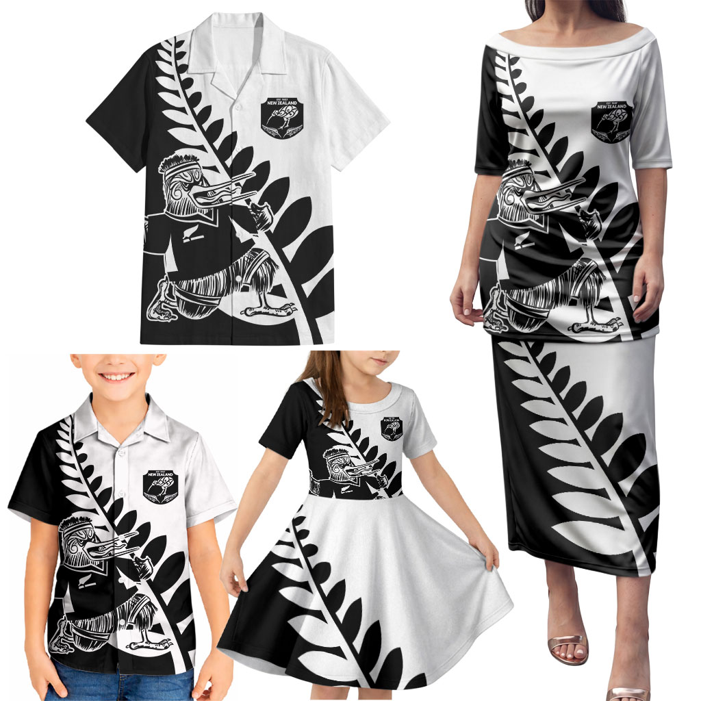 Custom Aotearoa Rugby League Family Matching Puletasi and Hawaiian Shirt Kiwi Haka and Fern - Sporty Style