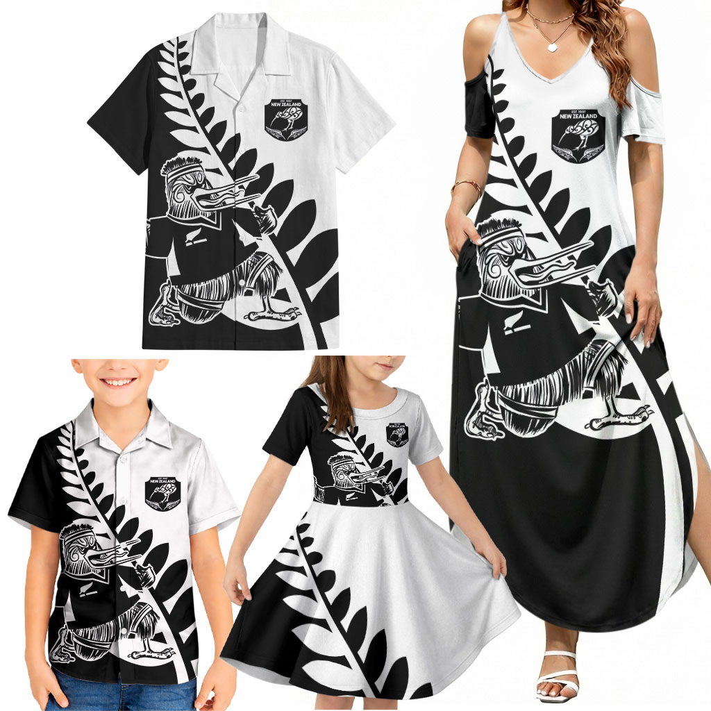 Custom Aotearoa Rugby League Family Matching Summer Maxi Dress and Hawaiian Shirt Kiwi Haka and Fern - Sporty Style