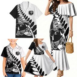 Custom Aotearoa Rugby League Family Matching Mermaid Dress and Hawaiian Shirt Kiwi Haka and Fern - Sporty Style