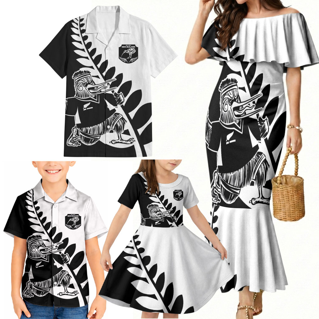 Custom Aotearoa Rugby League Family Matching Mermaid Dress and Hawaiian Shirt Kiwi Haka and Fern - Sporty Style