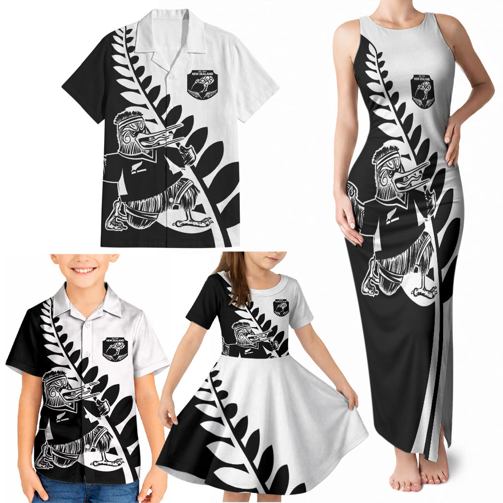 Custom Aotearoa Rugby League Family Matching Tank Maxi Dress and Hawaiian Shirt Kiwi Haka and Fern - Sporty Style