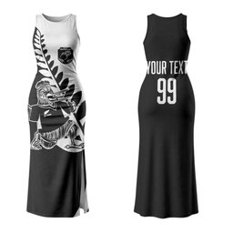 Custom Aotearoa Rugby League Family Matching Tank Maxi Dress and Hawaiian Shirt Kiwi Haka and Fern - Sporty Style