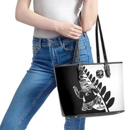Aotearoa Rugby League Leather Tote Bag Kiwi Haka and Fern - Sporty Style