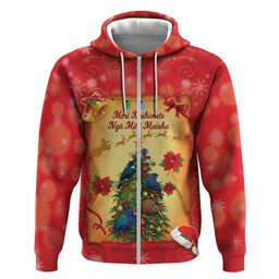 Personalised New Zealand Christmas Zip Hoodie Meri Kirihimete NZ Xmas Tree Animals