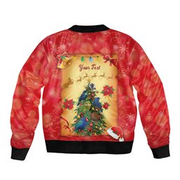 Personalised New Zealand Christmas Bomber Jacket Meri Kirihimete NZ Xmas Tree Animals