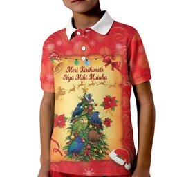 Personalised New Zealand Christmas Kid Polo Shirt Meri Kirihimete NZ Xmas Tree Animals