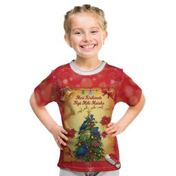 Personalised New Zealand Christmas Kid T Shirt Meri Kirihimete NZ Xmas Tree Animals