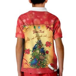 Personalised New Zealand Christmas Kid Polo Shirt Meri Kirihimete NZ Xmas Tree Animals