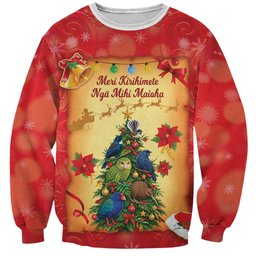 Personalised New Zealand Christmas Sweatshirt Meri Kirihimete NZ Xmas Tree Animals