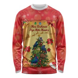Personalised New Zealand Christmas Long Sleeve Shirt Meri Kirihimete NZ Xmas Tree Animals