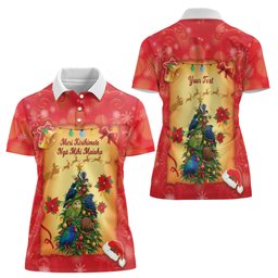 Personalised New Zealand Christmas Women Polo Shirt Meri Kirihimete NZ Xmas Tree Animals