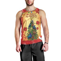 Personalised New Zealand Christmas Men Tank Top Meri Kirihimete NZ Xmas Tree Animals