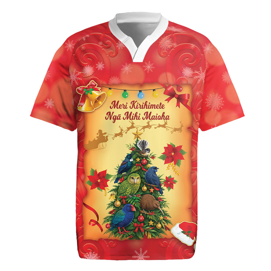 Personalised New Zealand Christmas Rugby Jersey Meri Kirihimete NZ Xmas Tree Animals