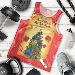 Personalised New Zealand Christmas Men Tank Top Meri Kirihimete NZ Xmas Tree Animals