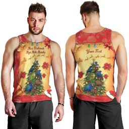 Personalised New Zealand Christmas Men Tank Top Meri Kirihimete NZ Xmas Tree Animals