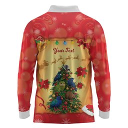 Personalised New Zealand Christmas Long Sleeve Polo Shirt Meri Kirihimete NZ Xmas Tree Animals