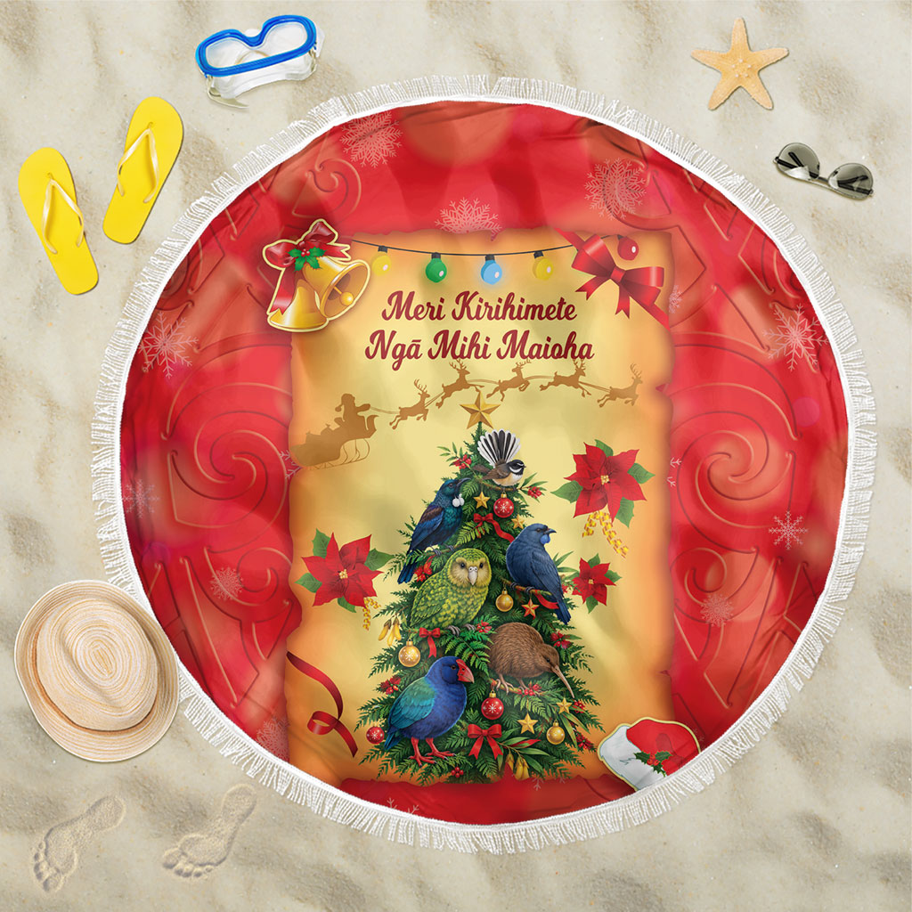 New Zealand Christmas Beach Blanket Meri Kirihimete NZ Xmas Tree Animals