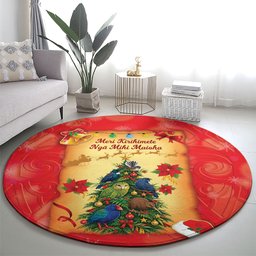 New Zealand Christmas Round Carpet Meri Kirihimete NZ Xmas Tree Animals