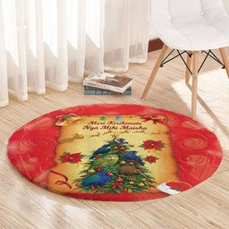 New Zealand Christmas Round Carpet Meri Kirihimete NZ Xmas Tree Animals
