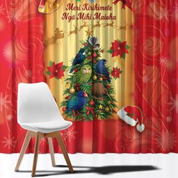 New Zealand Christmas Window Curtain Meri Kirihimete NZ Xmas Tree Animals
