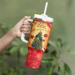 Personalised New Zealand Christmas Tumbler With Handle Meri Kirihimete NZ Xmas Tree Animals