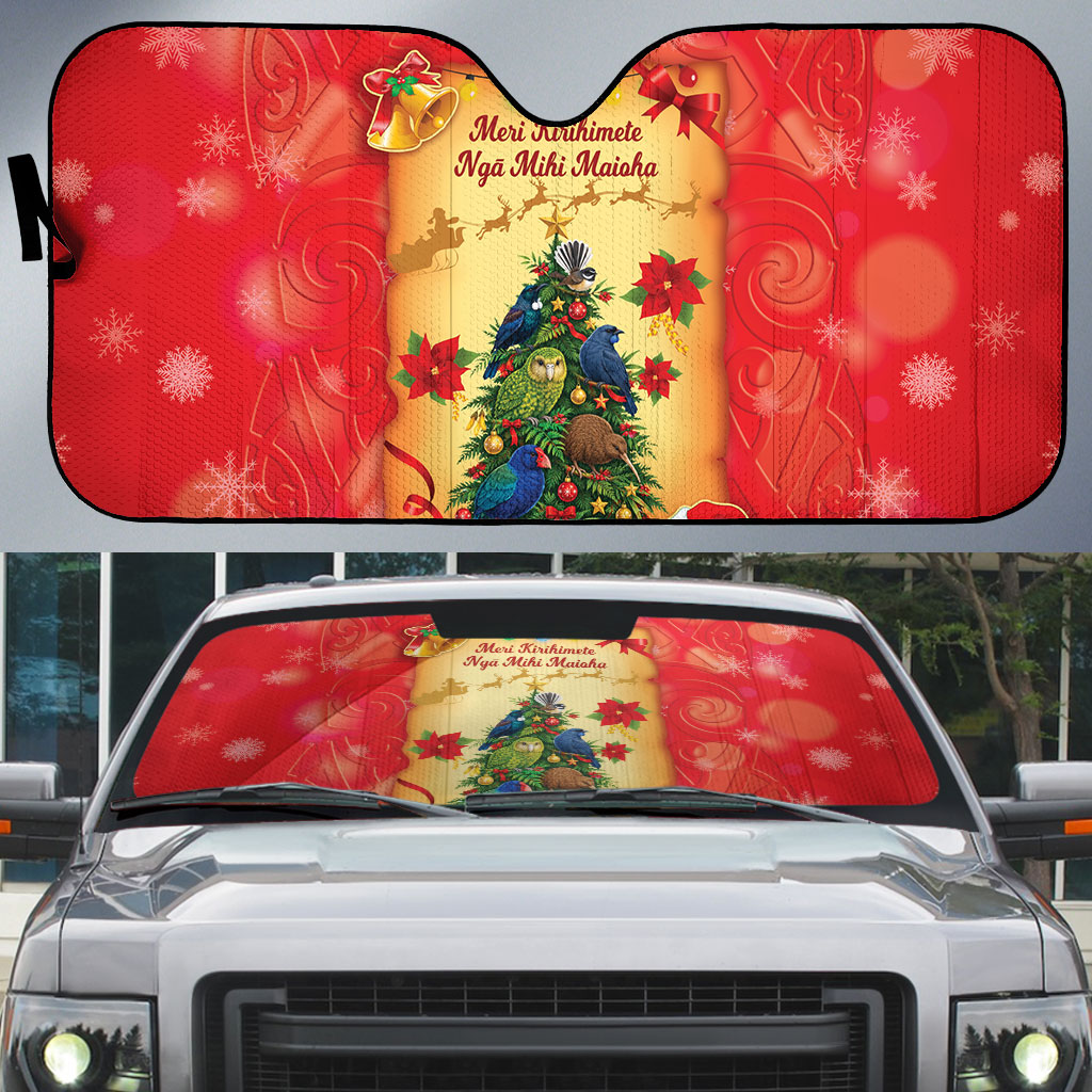 New Zealand Christmas Auto Sun Shade Meri Kirihimete NZ Xmas Tree Animals