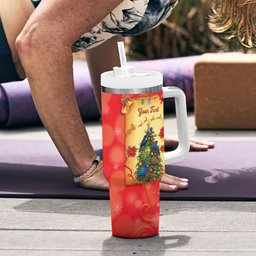 Personalised New Zealand Christmas Tumbler With Handle Meri Kirihimete NZ Xmas Tree Animals