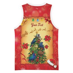Personalised New Zealand Christmas Basketball Jersey Meri Kirihimete NZ Xmas Tree Animals