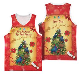 Personalised New Zealand Christmas Basketball Jersey Meri Kirihimete NZ Xmas Tree Animals