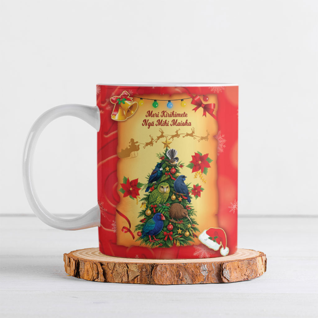 Personalised New Zealand Christmas Ceramic Mug Meri Kirihimete NZ Xmas Tree Animals