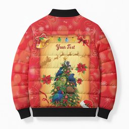 Personalised New Zealand Christmas Bomber Puffer Jacket Meri Kirihimete NZ Xmas Tree Animals
