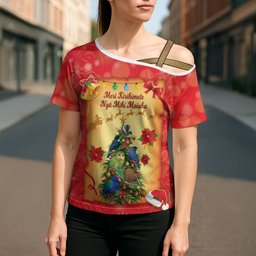 Personalised New Zealand Christmas Cross Shoulder Shirt Meri Kirihimete NZ Xmas Tree Animals