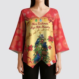 Personalised New Zealand Christmas Kimono Sleeve Blouse Meri Kirihimete NZ Xmas Tree Animals