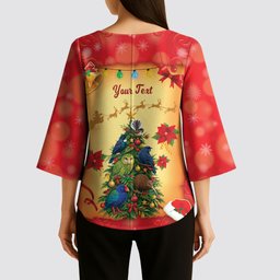 Personalised New Zealand Christmas Kimono Sleeve Blouse Meri Kirihimete NZ Xmas Tree Animals