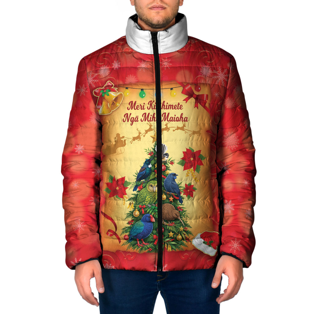 Personalised New Zealand Christmas Padded Jacket Meri Kirihimete NZ Xmas Tree Animals