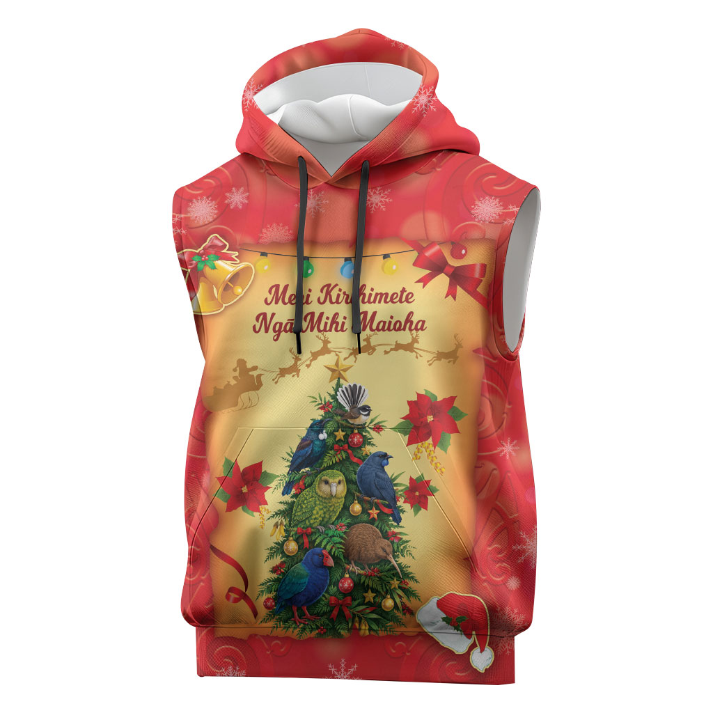 Personalised New Zealand Christmas Sleeveless Hoodie Meri Kirihimete NZ Xmas Tree Animals