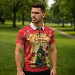 Personalised New Zealand Christmas Zipper Polo Shirt Meri Kirihimete NZ Xmas Tree Animals
