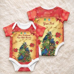 Personalised New Zealand Christmas Baby Onesie Meri Kirihimete NZ Xmas Tree Animals