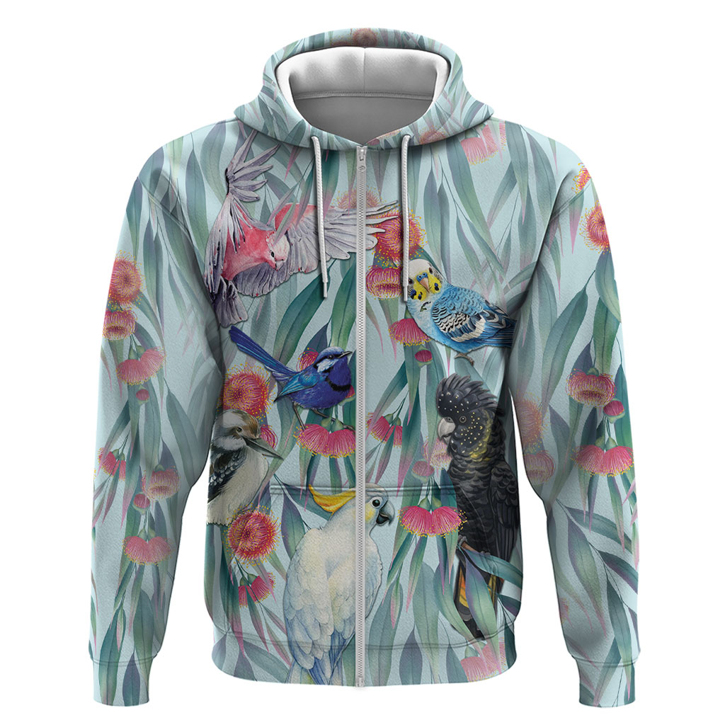 National Bird Week - Aussie Birds on Eucalyptus Zip Hoodie Sky Blue