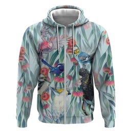 National Bird Week - Aussie Birds on Eucalyptus Zip Hoodie Sky Blue