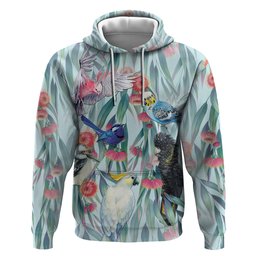 National Bird Week - Aussie Birds on Eucalyptus Zip Hoodie Sky Blue