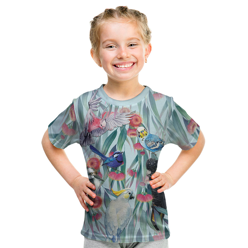 National Bird Week - Aussie Birds on Eucalyptus Kid T Shirt Sky Blue
