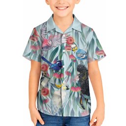National Bird Week - Aussie Birds on Eucalyptus Hawaiian Shirt Sky Blue