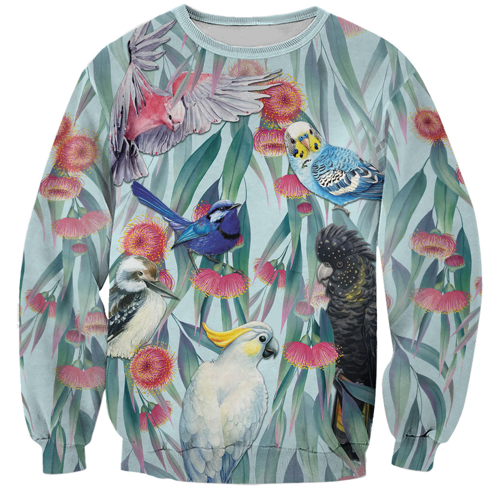 National Bird Week - Aussie Birds on Eucalyptus Sweatshirt Sky Blue