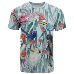 National Bird Week - Aussie Birds on Eucalyptus T Shirt Sky Blue
