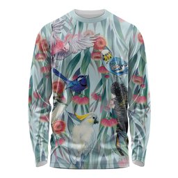 National Bird Week - Aussie Birds on Eucalyptus Long Sleeve Shirt Sky Blue